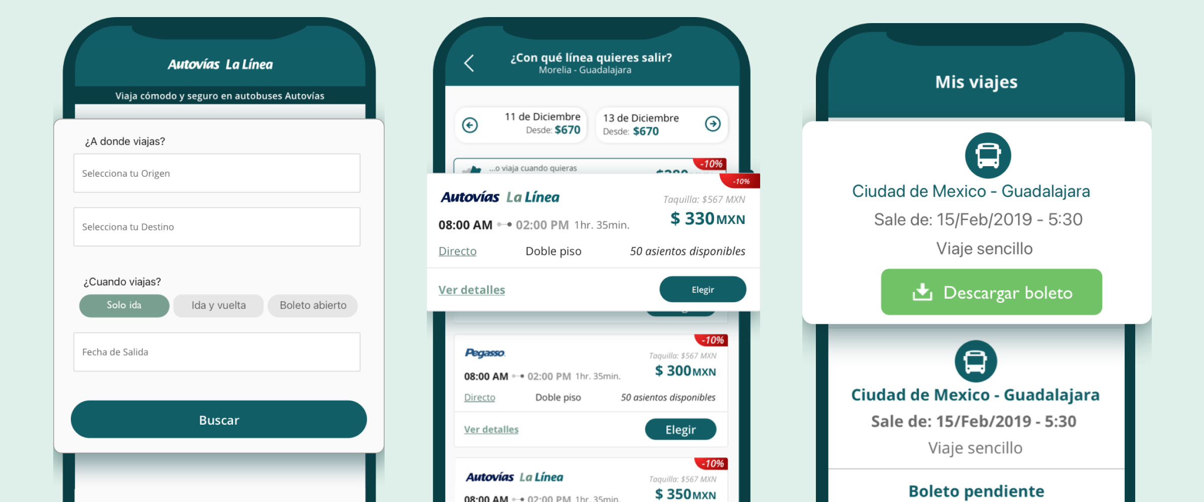 Autovías GHO mobile application screens