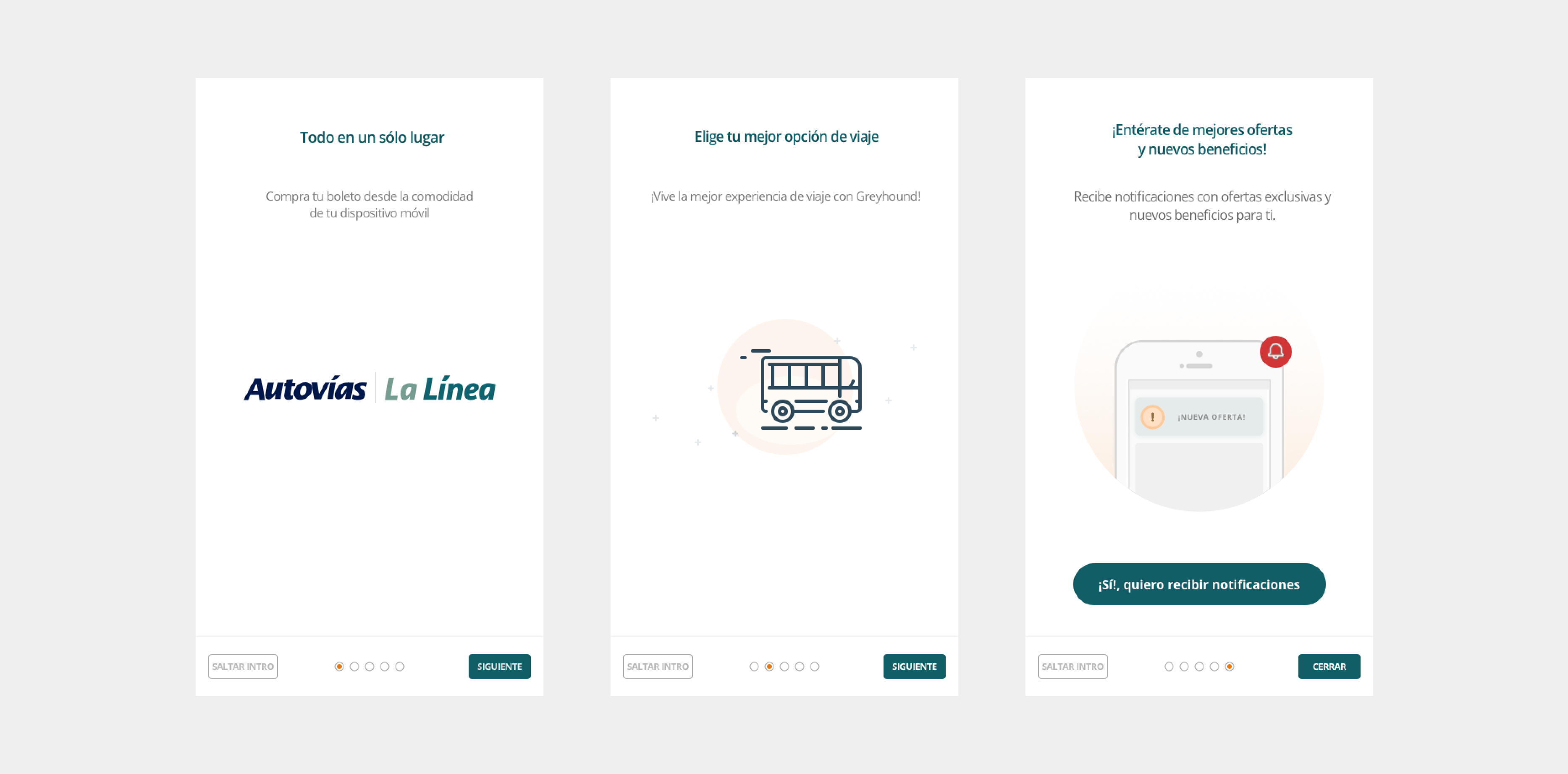 Previous Autovías onboarding screens