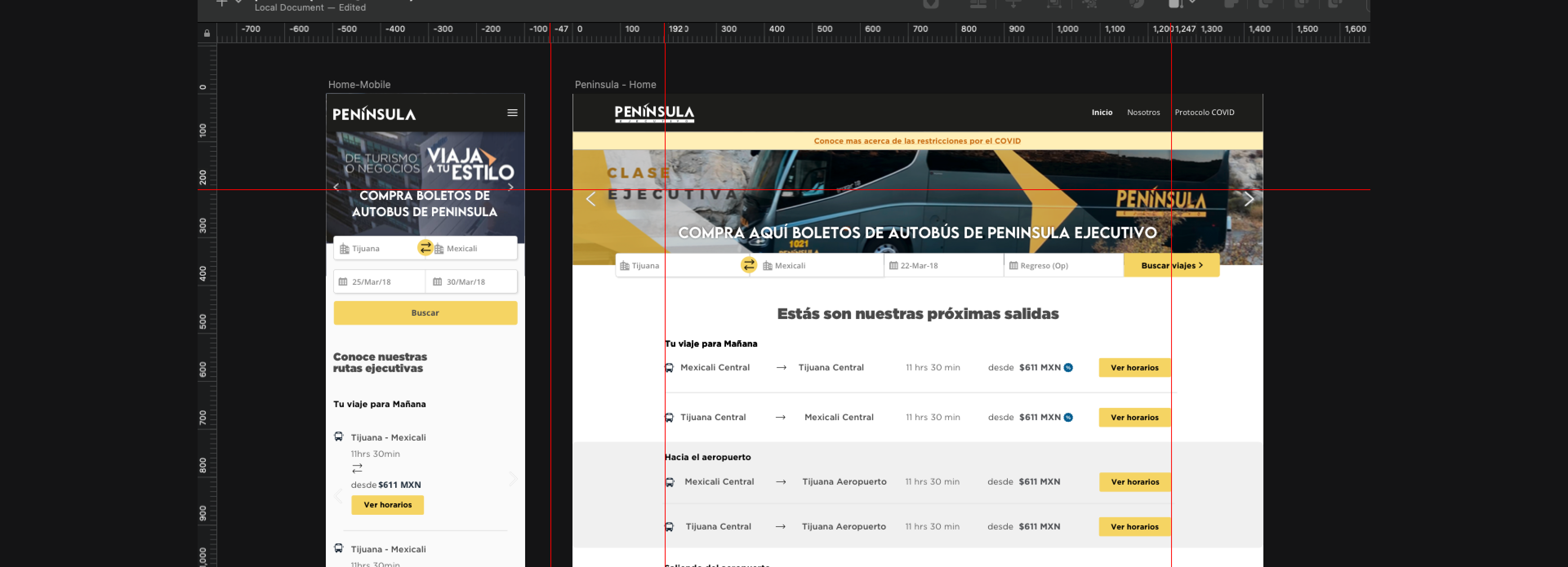 Peninsula Ejecutivo design system and page mockups in Sketch